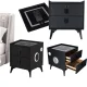 Smart Bedside Table with Fingerprint Lock and Wireless Charging, Black