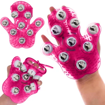 Manual Body Massager with 9 Metal Roller Balls, Pink