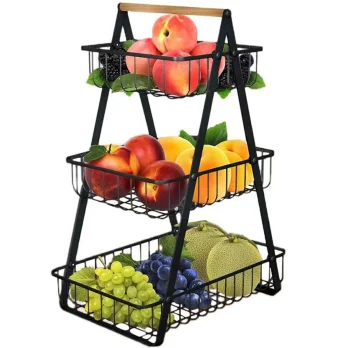 3-Tier Metal Fruit and Vegetable Basket DA78A, Black