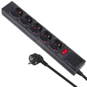 Maclean MCE219 Power Strip, 5 Outlets, with Switch, 1.5m