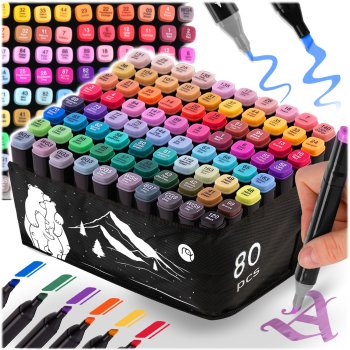 Dual Tip Alcohol Art Markers 80-Piece Set with Case Nukido NK-912