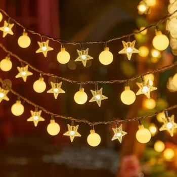Telcon Star and Globe LED String Lights 1.5m 10 LEDs USB Powered for Balcony, Warm White