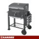 Kaminer Charcoal Grill with Lid and Cast Iron Grate, 116x70x110 cm, Black