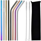 A set of 8 Reusable Metal Drinking Straws with Cleaning Brush and Pouch