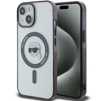 Karl Lagerfeld iPhone 15 Plus Case IML Karl`s Head MagSafe, Transparent