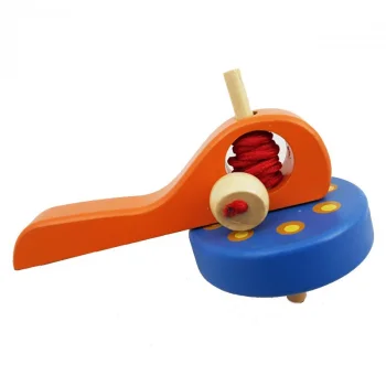 Bakalu Wooden Spinning Top with String, Orange/Blue
