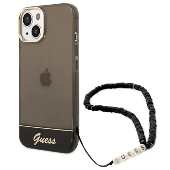 Guess Translucent Pearl Strap dėklas telefonui iPhone 14, juodas