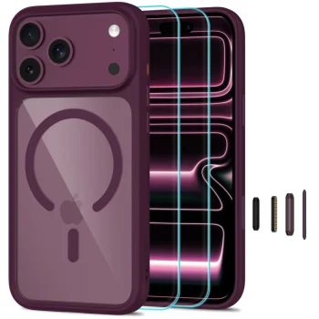 Tech-Protect MagOne CC MagSafe Case + 2-Pack Tempered Glass for iPhone 18 / 17 Pro Max, Dark Cherry