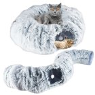 2-in-1 Cat Tunnel Bed XL, Collapsible Plush Play House for Indoor Cats