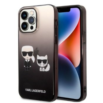 Karl Lagerfeld Ikonik Karl & Choupette Case for iPhone 14 Pro, Black Gradient
