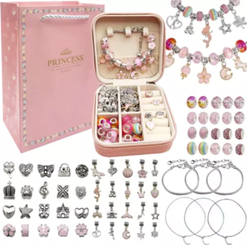 Bērnu rotaslietu izgatavošanas komplekts + kastīte, rozā | Children's Jewelry Making Set + Box