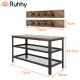 Ruhhy 00027037 Shoe Rack with Coat Hanger and Bench, 73cm, Black/Brown