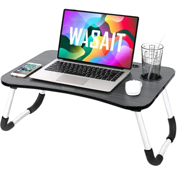 Foldable Laptop Bed Tray Table with Tablet and Cup Holder, Black