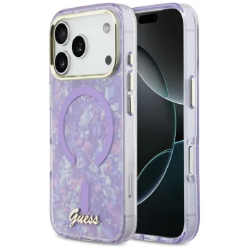 Guess IML Shell Script Metal MagSafe Phone Case Cover iPhone 17 Pro Max - Purple