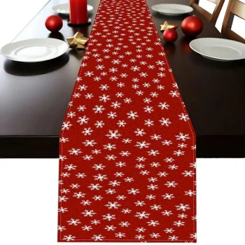 Christmas Table Runner with Snowflake Motif 33x275 cm, Red/White