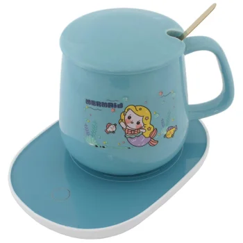 Electric Mug Warmer with Mug and Spoon Set Syrenka, Light Blue