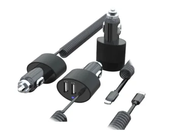 Maclean MCE76 Car Charger with Lightning Cable, 2xUSB, 5.2A, 1.8m, Black