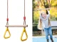 Wooden Garden Swing for Kids with Gymnastic Trapeze and Handles, Yellow