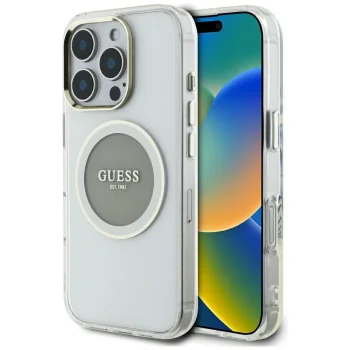 Guess iPhone 16 Pro Max Case IML Metal Colored Circle MagSafe, Gray