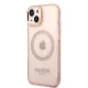 Guess GUHMP14MHTCMP Gold Outline Translucent MagSafe Case for iPhone 14 Plus (Pink)