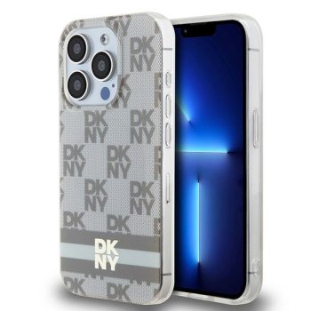 Apple iPhone 15 Pro Max 6.7'' DKNY IML Checkered Mono Pattern Printed Stripes MagSafe Case Cover, Beige