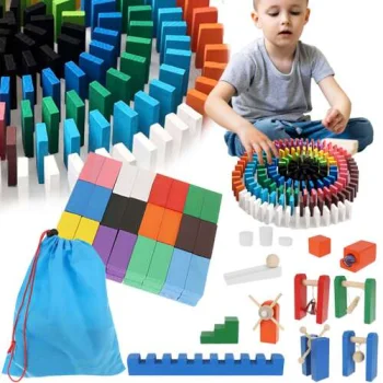 Kruzzel 00022914 Wooden Domino Set with Marble Run, 407 Pieces
