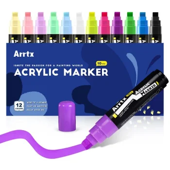 Acrylic Paint Marker Pens ARRTX, 10mm Chisel Tip, 12 Colours