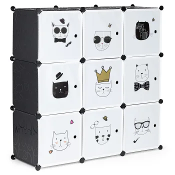 Modernhome PJJCBS0009-09D Modular Children's Shelving Unit, 9 Compartments, Black
