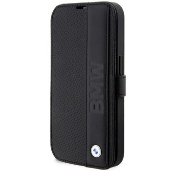 Apple iPhone 14 Pro 6.1'' BMW Leather Textured & Stripe Book Case Cover (BMBKP14L22RDPK), Black