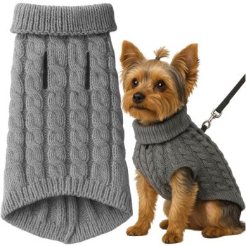 Warm Dog and Cat Turtleneck Sweater Purlov 26217, Size M, Grey