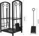 Metal Fireplace Firewood Log Holder Rack + Accessories Tool Kit Tong Shovel Brush Poker 5 pcs