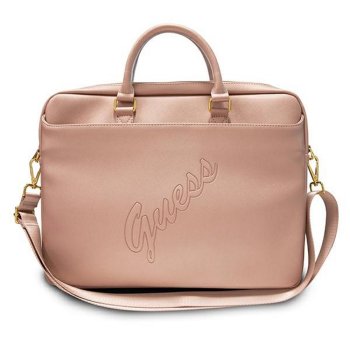 Guess Saffiano Script 16\" Laptop Bag - Pink