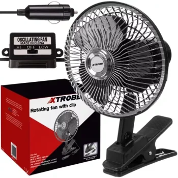 Xtrobb 12V Car Fan with Clip and Oscillation, Black