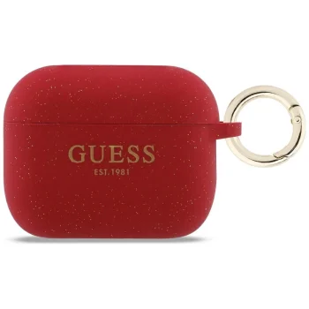 Guess Silicone Glitter Ring dėklas AirPods Pro 3 ausinėms, fuksija