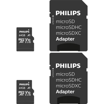 Philips MicroSDXC Memory Card 64GB 2-Pack Class 10 UHS-I U1 with Adapter