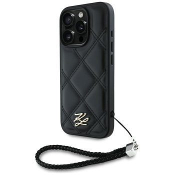 Karl Lagerfeld Quilted Initial Logo & Chain Strap iPhone 16 Pro Max Case - Black