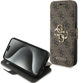 Guess iPhone 15 Pro Wallet Case 4G Big Metal Logo, Brown