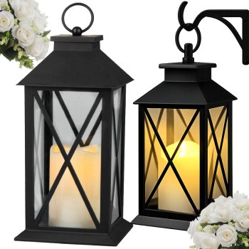 Decorative LED Lantern with Flickering Flameless Candle, 28cm, Black