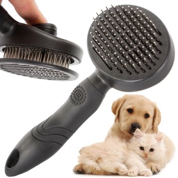 Self Cleaning Slicker Brush for Dogs and Cats for Shedding and Grooming, black