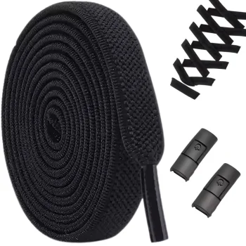 Elastic No-Tie Shoelaces 100cm with Metal Clasps, Black, 2 pcs.