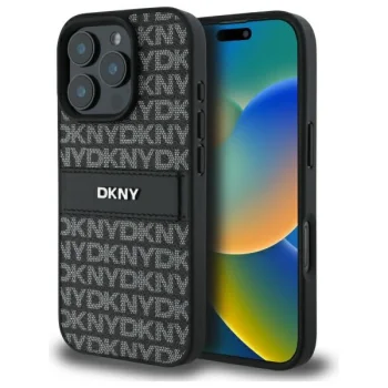 DKNY iPhone 16 Pro Max Case Texture Pattern Tonal Stripe, Black