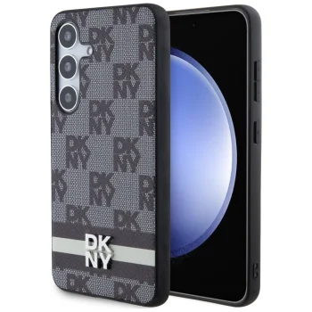 DKNY Samsung Galaxy S24+ Case Leather Checkered Mono Pattern, Black