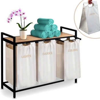 3-Compartment Laundry Sorter with Shelf 120L Massido