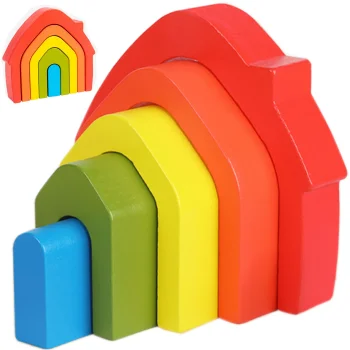 Wooden Blocks Logic Game Rainbow House Jhtoy-283