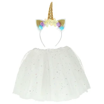 Kids Unicorn Carnival Costume: Headband & Tulle Skirt, 3-6 Years, White
