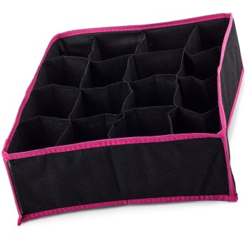 Drawer Organizer for Underwear and Socks, 16 Compartments, Black
