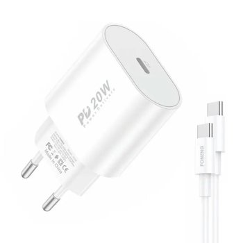 Foneng EU39 Wall Charger 20W USB Type C + Charging Data Cable ( Type C to Type C ) 3A, White