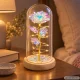 Eternal Rose in Glass Dome with LED Light and Wooden Base