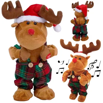 Dancing and Singing Christmas Reindeer, Plush Toy, 32 cm