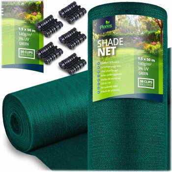 Plonos Green Shade Net 1.5x50m 140g/m2 + 50 Clips